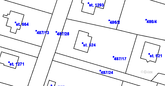 Parcela st. 524 v KÚ Velké Popovice, Katastrální mapa