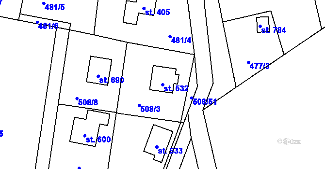 Parcela st. 532 v KÚ Velké Popovice, Katastrální mapa