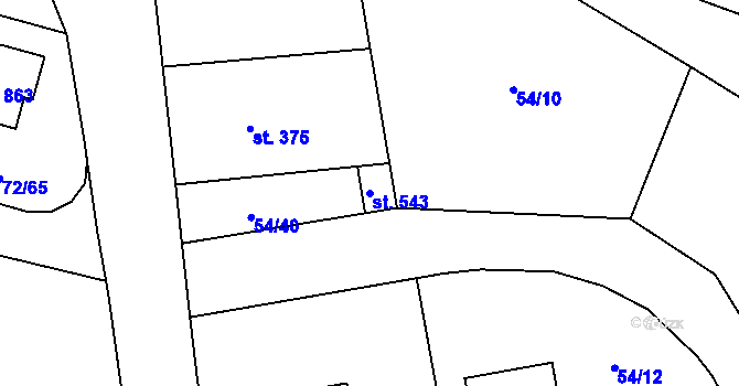 Parcela st. 543 v KÚ Velké Popovice, Katastrální mapa
