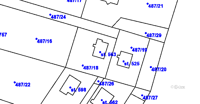 Parcela st. 563 v KÚ Velké Popovice, Katastrální mapa