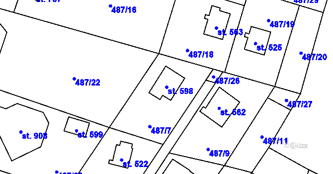 Parcela st. 598 v KÚ Velké Popovice, Katastrální mapa