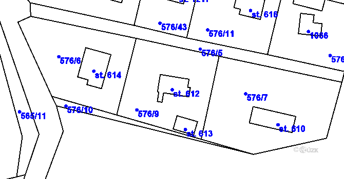 Parcela st. 612 v KÚ Velké Popovice, Katastrální mapa