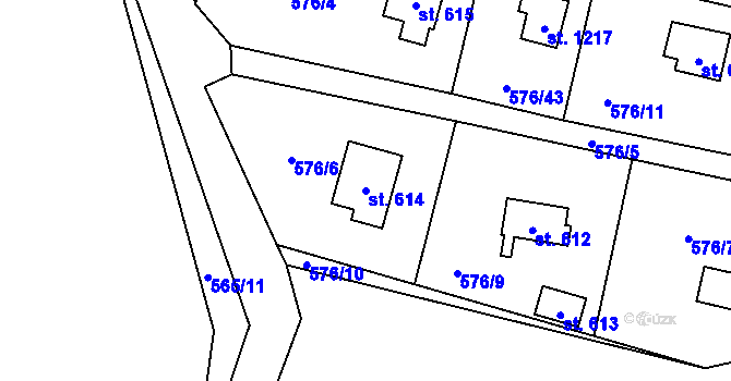 Parcela st. 614 v KÚ Velké Popovice, Katastrální mapa
