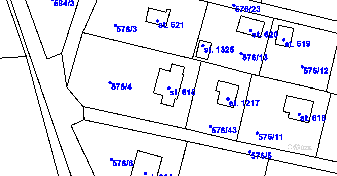 Parcela st. 615 v KÚ Velké Popovice, Katastrální mapa