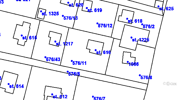 Parcela st. 616 v KÚ Velké Popovice, Katastrální mapa
