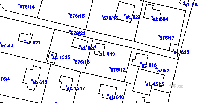 Parcela st. 619 v KÚ Velké Popovice, Katastrální mapa