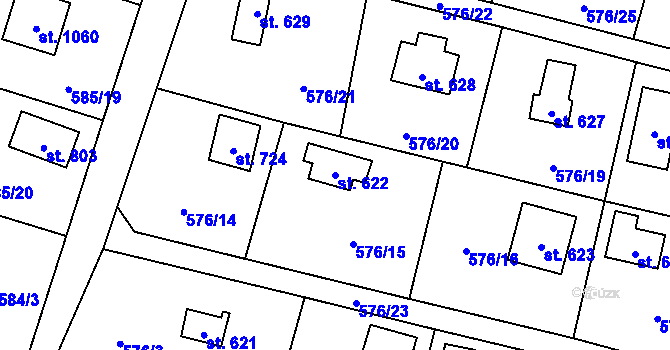 Parcela st. 622 v KÚ Velké Popovice, Katastrální mapa