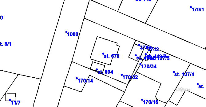 Parcela st. 678 v KÚ Velké Popovice, Katastrální mapa
