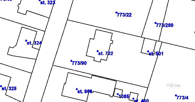 Parcela st. 722 v KÚ Velké Popovice, Katastrální mapa