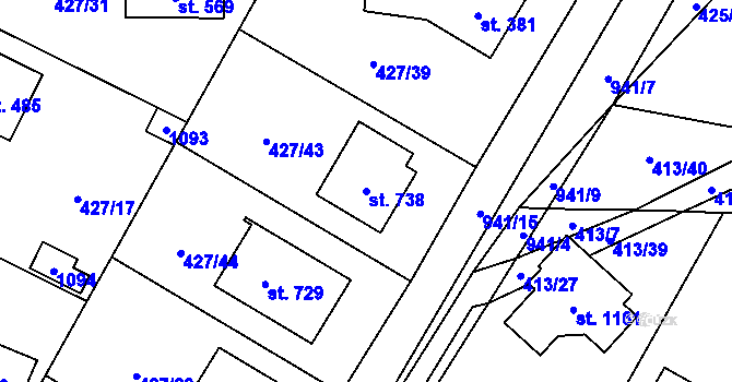 Parcela st. 738 v KÚ Velké Popovice, Katastrální mapa