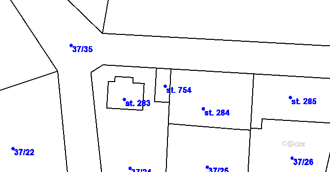 Parcela st. 754 v KÚ Velké Popovice, Katastrální mapa