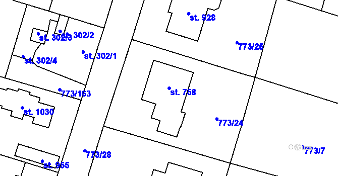 Parcela st. 758 v KÚ Velké Popovice, Katastrální mapa