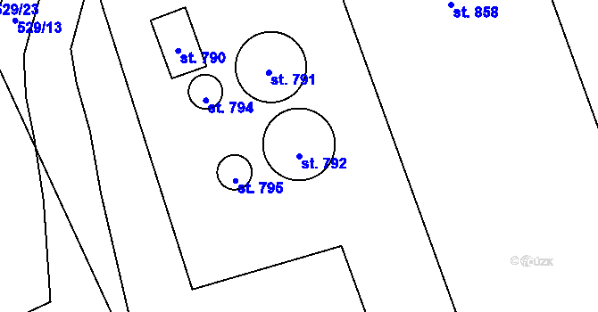 Parcela st. 792 v KÚ Velké Popovice, Katastrální mapa