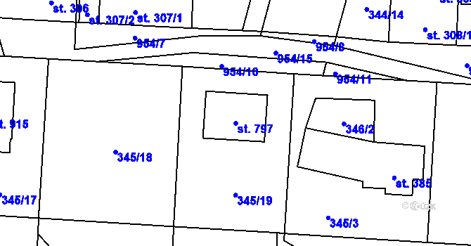 Parcela st. 797 v KÚ Velké Popovice, Katastrální mapa