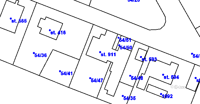 Parcela st. 911 v KÚ Velké Popovice, Katastrální mapa