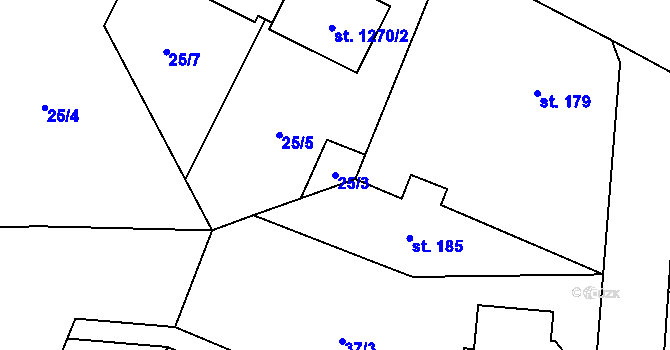 Parcela st. 25/3 v KÚ Velké Popovice, Katastrální mapa