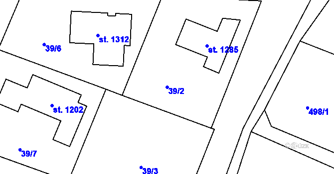 Parcela st. 39/2 v KÚ Velké Popovice, Katastrální mapa
