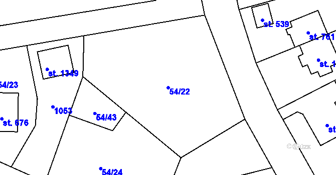 Parcela st. 54/22 v KÚ Velké Popovice, Katastrální mapa