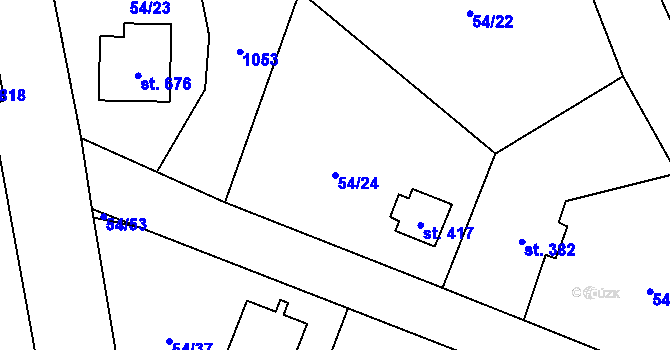 Parcela st. 54/24 v KÚ Velké Popovice, Katastrální mapa