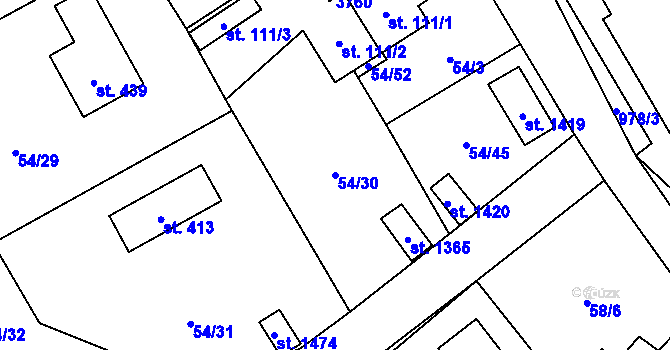 Parcela st. 54/30 v KÚ Velké Popovice, Katastrální mapa