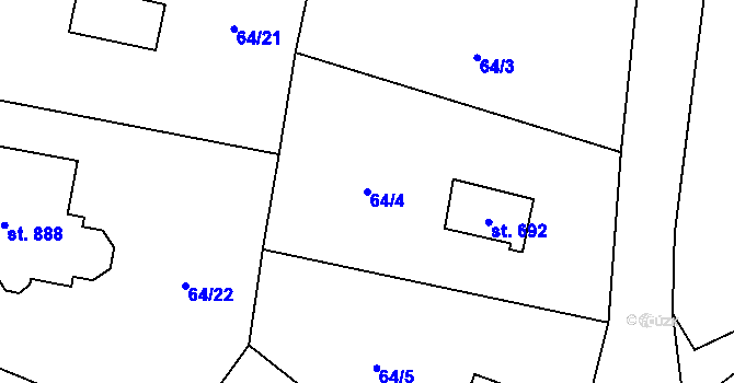 Parcela st. 64/4 v KÚ Velké Popovice, Katastrální mapa