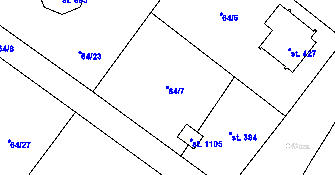 Parcela st. 64/7 v KÚ Velké Popovice, Katastrální mapa