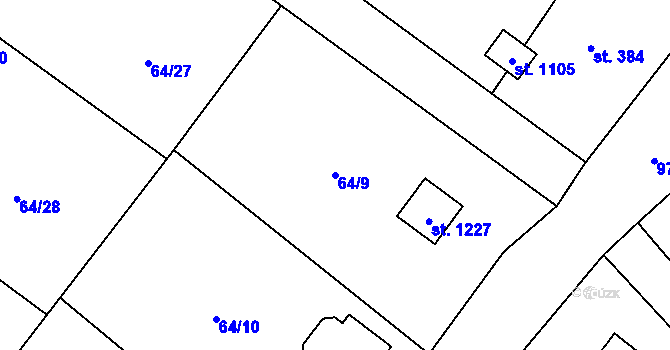Parcela st. 64/9 v KÚ Velké Popovice, Katastrální mapa