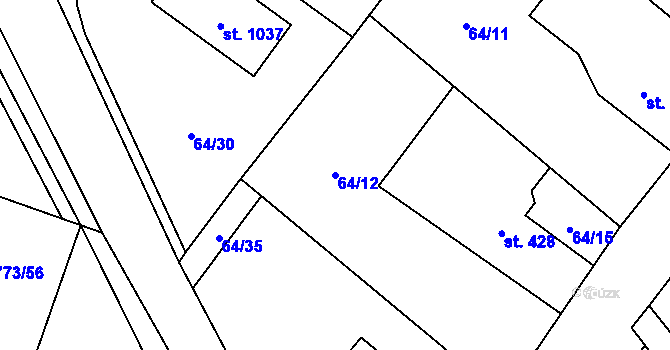 Parcela st. 64/12 v KÚ Velké Popovice, Katastrální mapa