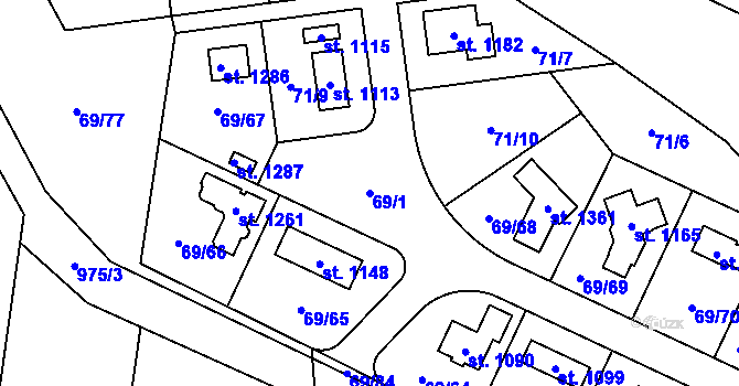 Parcela st. 69/1 v KÚ Velké Popovice, Katastrální mapa