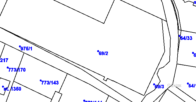 Parcela st. 69/2 v KÚ Velké Popovice, Katastrální mapa