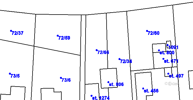 Parcela st. 72/66 v KÚ Velké Popovice, Katastrální mapa