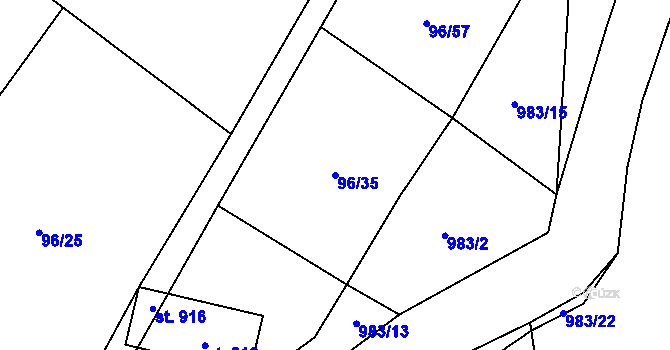 Parcela st. 96/35 v KÚ Velké Popovice, Katastrální mapa