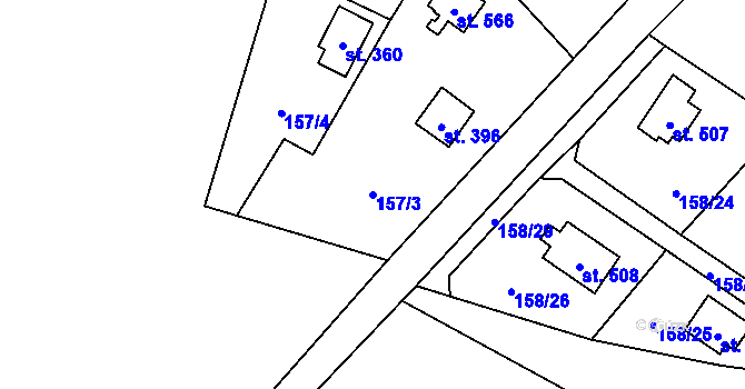 Parcela st. 157/3 v KÚ Velké Popovice, Katastrální mapa