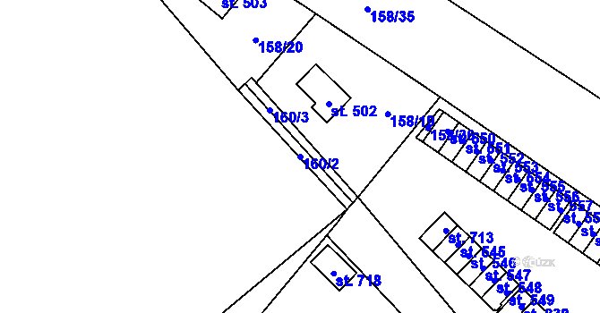 Parcela st. 160/2 v KÚ Velké Popovice, Katastrální mapa