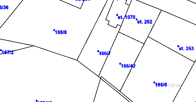 Parcela st. 166/7 v KÚ Velké Popovice, Katastrální mapa