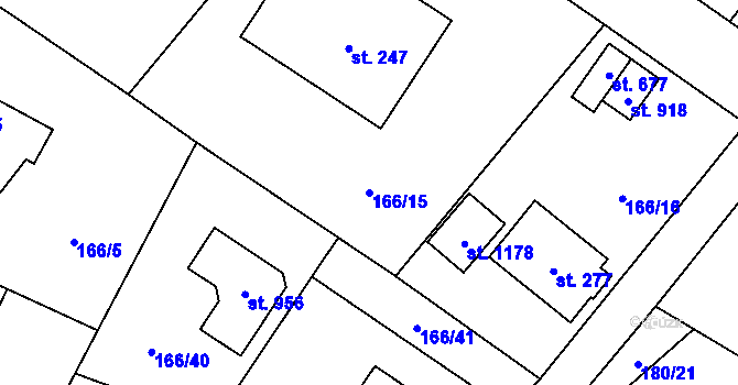 Parcela st. 166/15 v KÚ Velké Popovice, Katastrální mapa