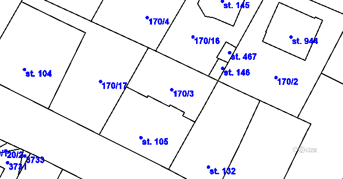 Parcela st. 170/3 v KÚ Velké Popovice, Katastrální mapa