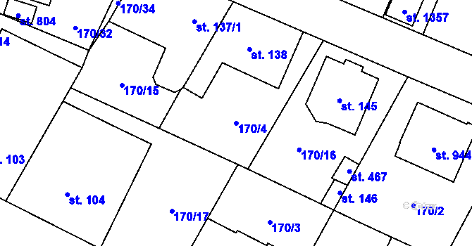 Parcela st. 170/4 v KÚ Velké Popovice, Katastrální mapa