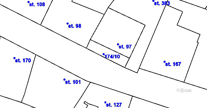 Parcela st. 174/10 v KÚ Velké Popovice, Katastrální mapa