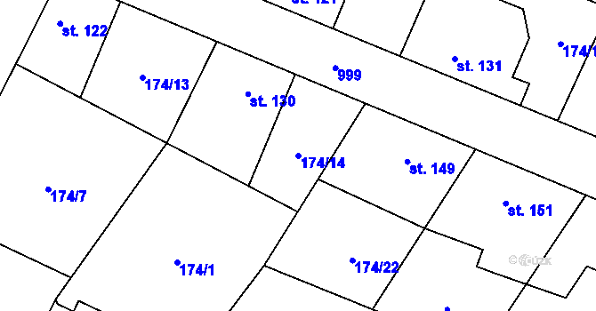 Parcela st. 174/14 v KÚ Velké Popovice, Katastrální mapa