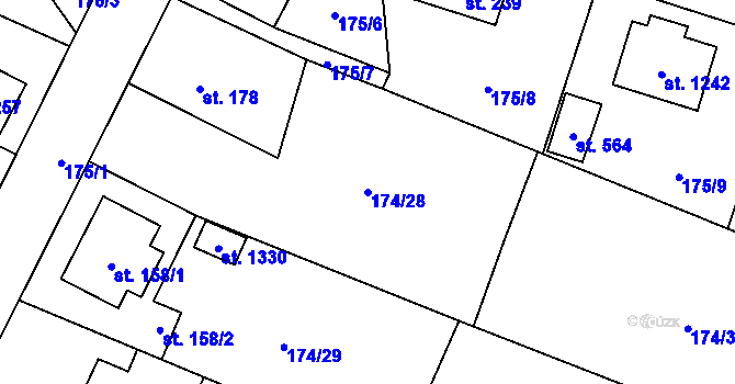 Parcela st. 174/28 v KÚ Velké Popovice, Katastrální mapa