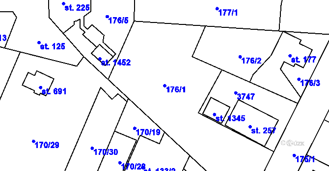 Parcela st. 176/1 v KÚ Velké Popovice, Katastrální mapa