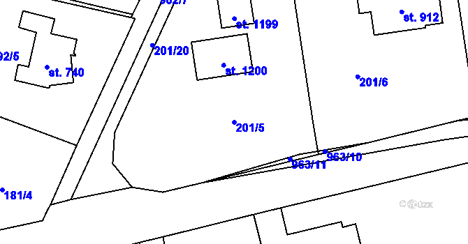 Parcela st. 201/5 v KÚ Velké Popovice, Katastrální mapa