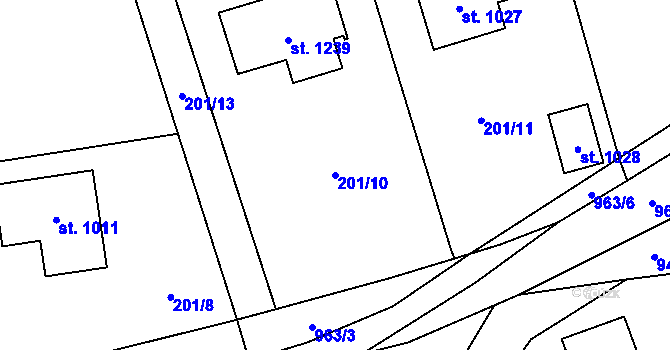 Parcela st. 201/10 v KÚ Velké Popovice, Katastrální mapa