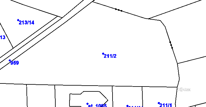 Parcela st. 211/2 v KÚ Velké Popovice, Katastrální mapa