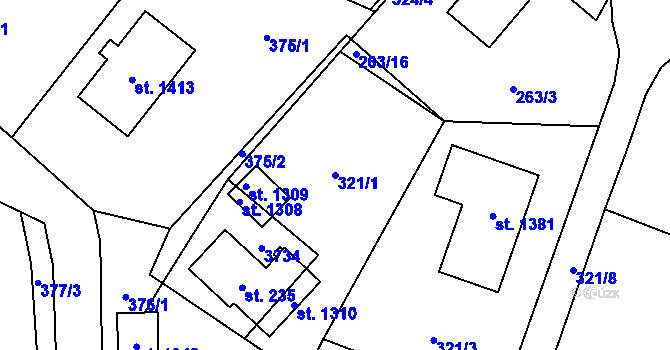 Parcela st. 321/1 v KÚ Velké Popovice, Katastrální mapa
