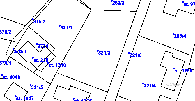 Parcela st. 321/3 v KÚ Velké Popovice, Katastrální mapa