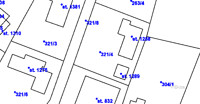 Parcela st. 321/4 v KÚ Velké Popovice, Katastrální mapa