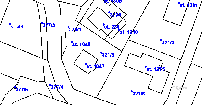 Parcela st. 321/5 v KÚ Velké Popovice, Katastrální mapa