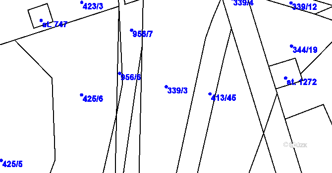 Parcela st. 339/3 v KÚ Velké Popovice, Katastrální mapa